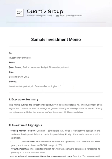 Free Sample Investment Memo Template to Edit Online