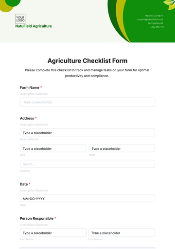 Free Agriculture Checklist Form Template to Edit Online