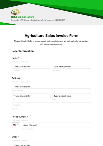 Free Agriculture Sales Invoice Form Template to Edit Online