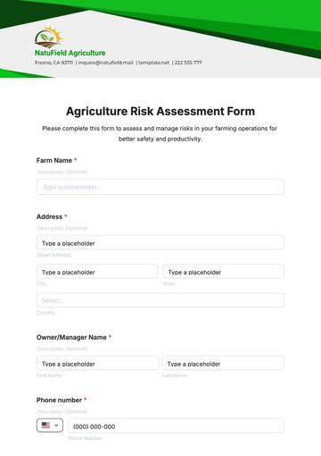 Free Agriculture Risk Assessment Form Template to Edit Online