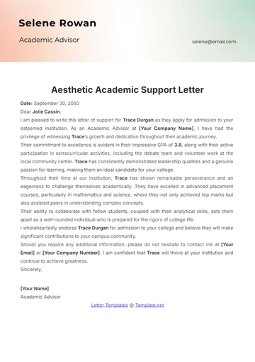 Free Aesthetic Academic Support Letter Template to Edit Online