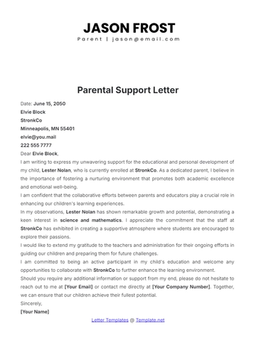 Free Parental Support Letter Template to Edit Online