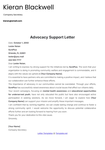 Free Advocacy Support Letter Template to Edit Online