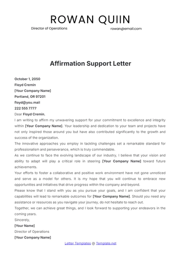 Free Affirmation Support Letter Template to Edit Online