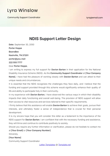Free NDIS Support Letter Design Template to Edit Online