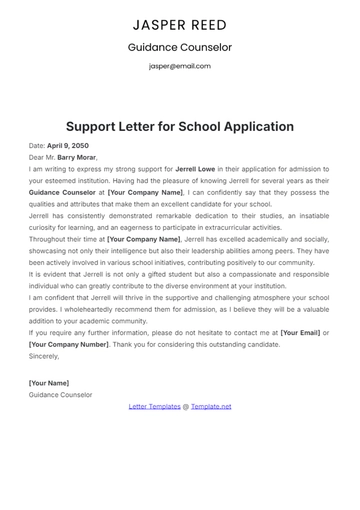 Free Support Letter Template for School Application to Edit Online