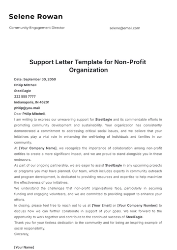 Free Support Letter Template for Non-Profit Organization to Edit Online