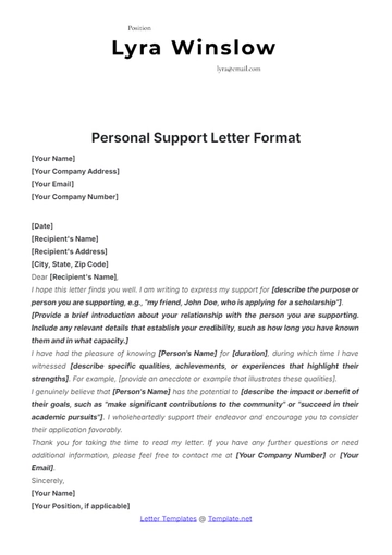 Free Personal Support Letter Format Template to Edit Online