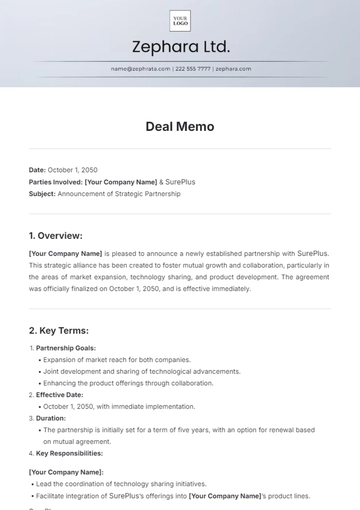 Free Printable Deal Memo Template to Edit Online