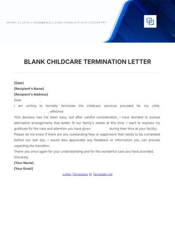 Free Blank Childcare Termination Letter to Edit Online