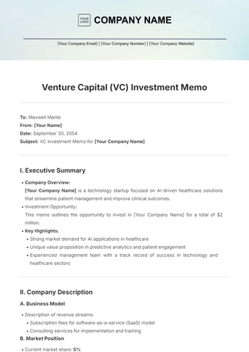 Free Venture Capital (VC) Investment Memo Template to Edit Online