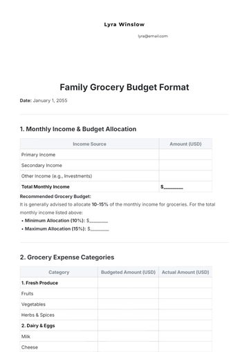 Free Family Grocery Budget Format Template to Edit Online