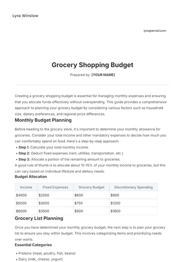 Free Grocery Shopping Budget Template to Edit Online