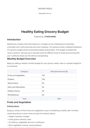 Free Healthy Eating Grocery Budget Template to Edit Online