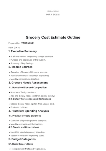 Free Grocery Cost Estimate Outline Template to Edit Online