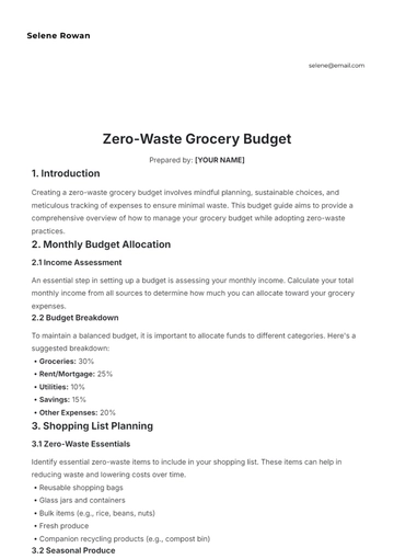 Free Zero-Waste Grocery Budget Template to Edit Online