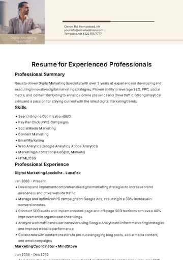 Free Resume Template for Experienced Professionals to Edit Online