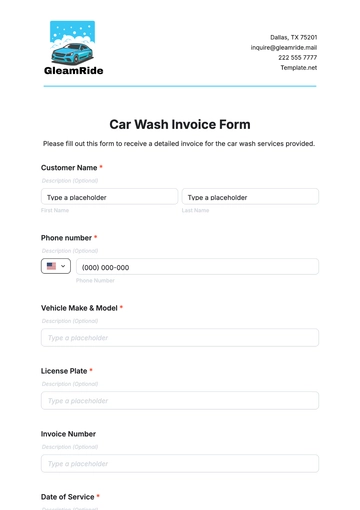 Free Car Wash Invoice Form Template to Edit Online