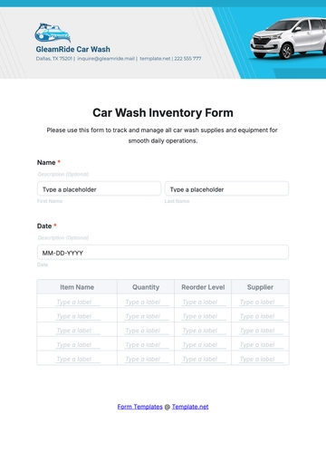 Free Car Wash Inventory Form Template to Edit Online