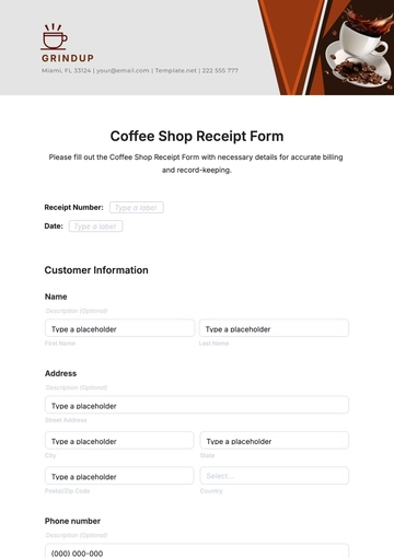 Free Coffee Shop Receipt Form Template to Edit Online