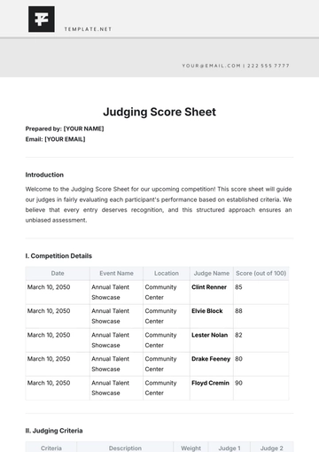 Free Judging Score Sheet Template to Edit Online