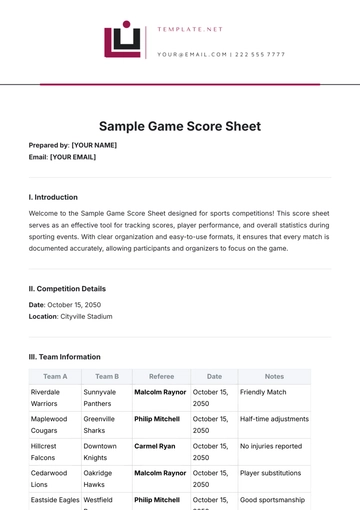 Free Sample Game Score Sheet Template to Edit Online