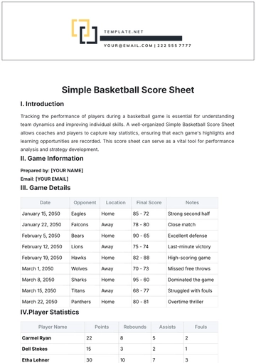 Free Simple Basketball Score Sheet Template to Edit Online