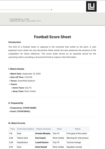Free Football Score Sheet Template to Edit Online
