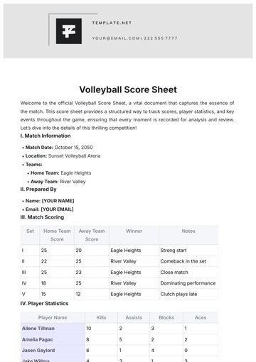 Free Volleyball Score Sheet Template to Edit Online