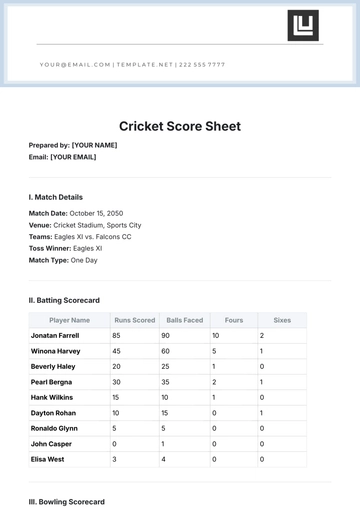 Free Cricket Score Sheet Template to Edit Online