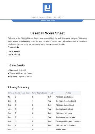 Free Baseball Score Sheet Template to Edit Online