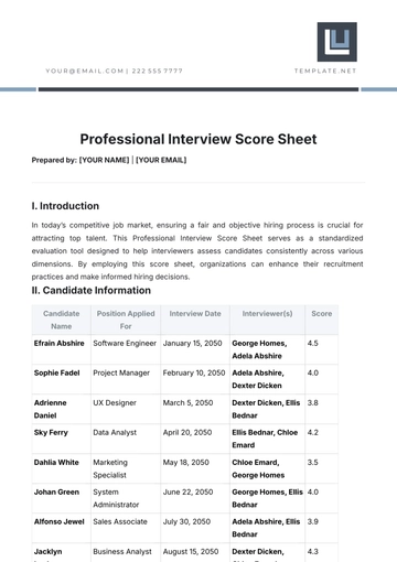 Free Professional Interview Score Sheet Template to Edit Online