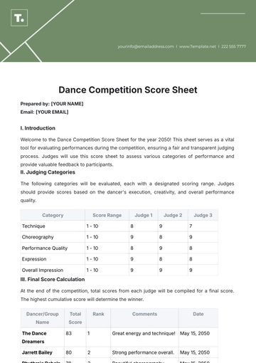 Free Dance Competition Score Sheet Template to Edit Online