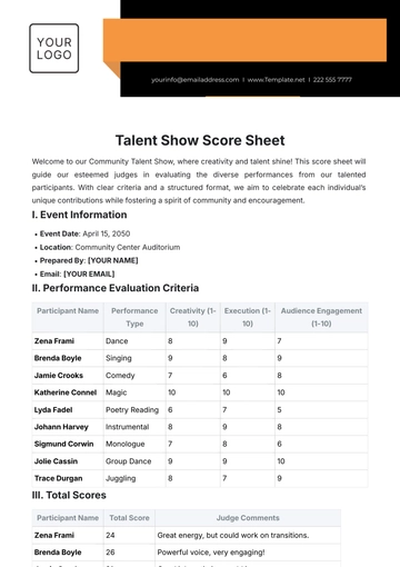 Free Talent Show Score Sheet Template to Edit Online