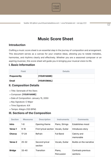 Free Music Score Sheet Template to Edit Online