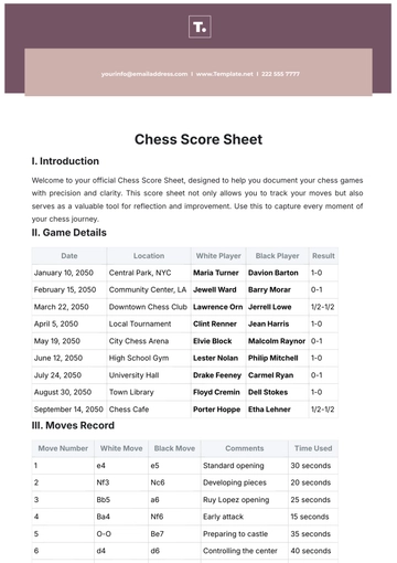Free Chess Score Sheet Template to Edit Online