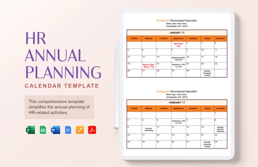HR Annual Planning Calendar Template