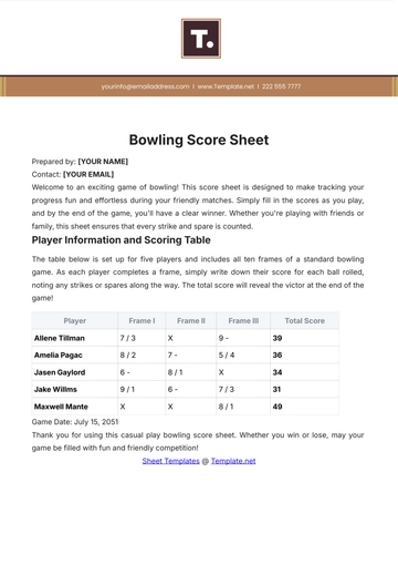 Free Bowling Score Sheet Template to Edit Online