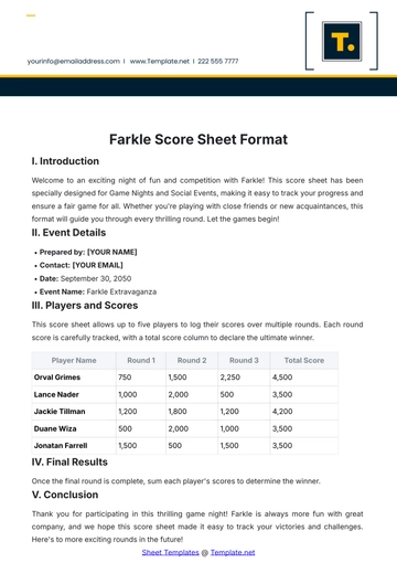Free Farkle Score Sheet Format Template to Edit Online
