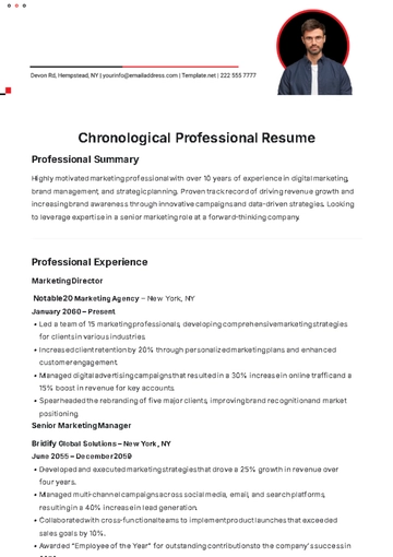 Free Chronological Professional Resume Template to Edit Online