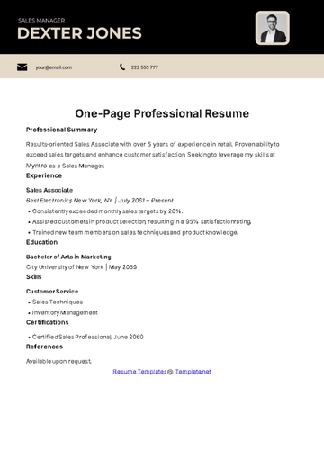 Free One-Page Professional Resume Template to Edit Online
