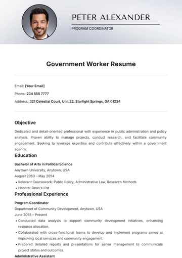Free Government Worker Resume Template to Edit Online