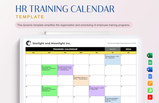 HR Training Calendar Template