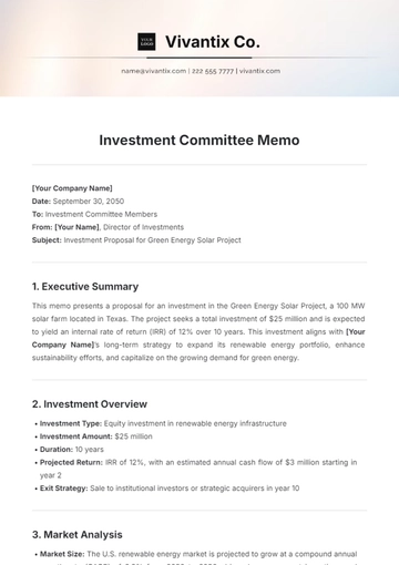 Free Investment Committee Memo Template to Edit Online