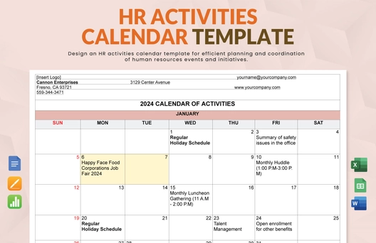 HR Activities Calendar Template