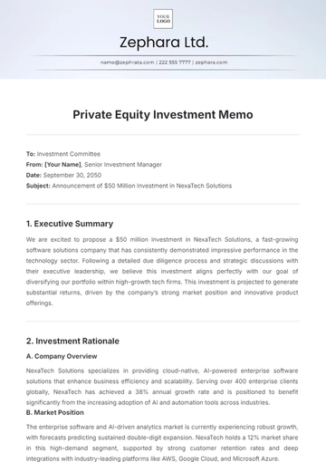 Free Private Equity Investment Memo Template to Edit Online