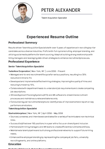 Free Experienced Resume Outline Template to Edit Online
