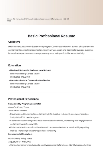 Free Basic Professional Resume Template to Edit Online
