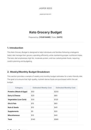 Free Keto Grocery Budget Template to Edit Online