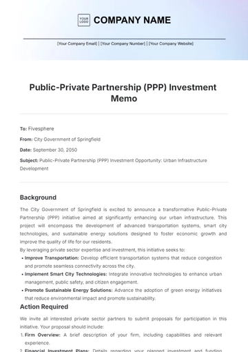 Free Public-Private Partnership (PPP) Investment Memo Template to Edit Online